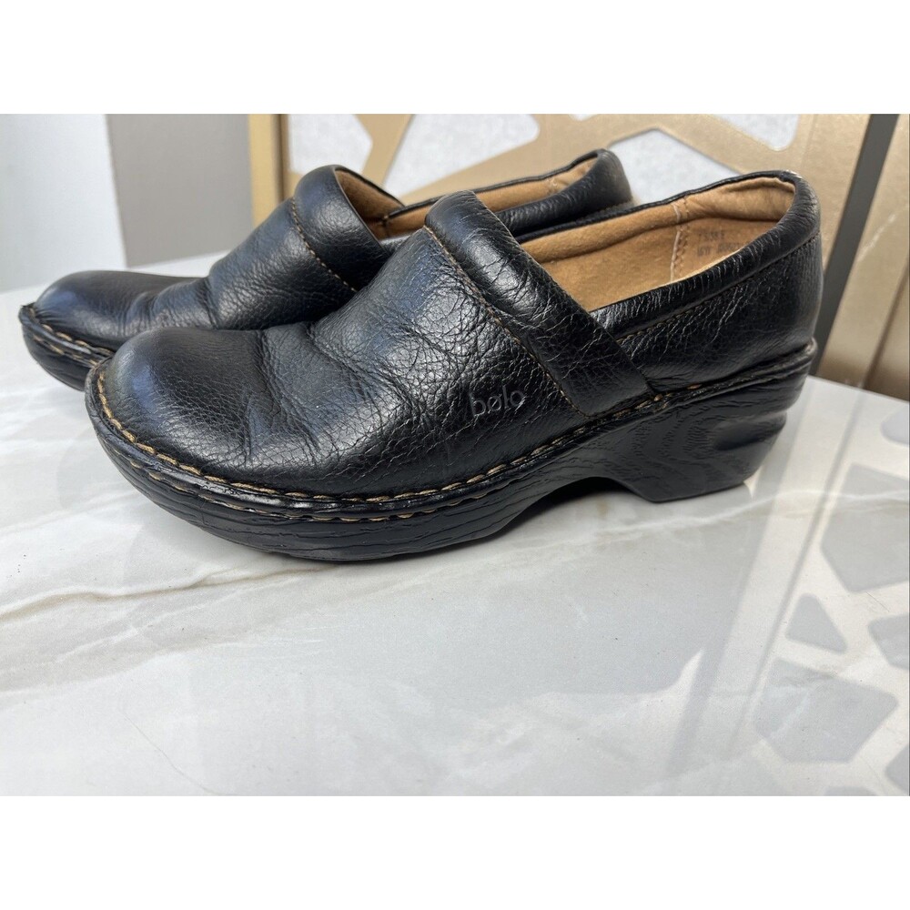 Bolo Shoes Womens 7.5 Slip On Wedge Clogs J00603 Black Leather Mules